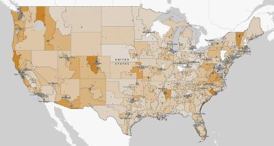 Map of United States with dots showing locations where people have signed the petition.