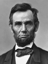 Photo of Abraham Lincoln (head and shoulders).