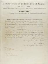 Photo of the 15th Amendment of the United States Constitution.