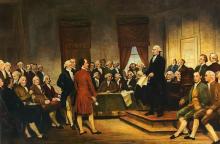 Painting of George Washington and other participants at the Constitutional Convention of 1787.